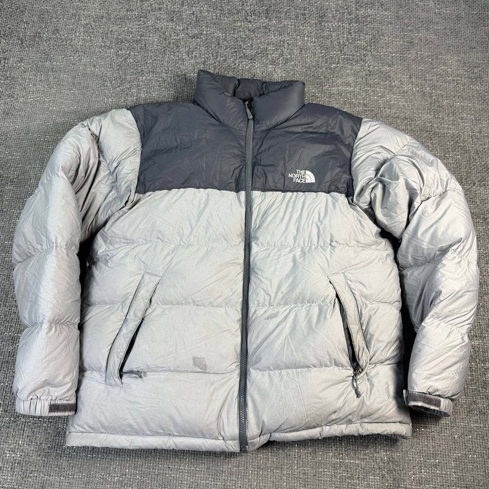 The North Face Nuptse 700 Puffer Jacket Mens L Grey Black Down Coat